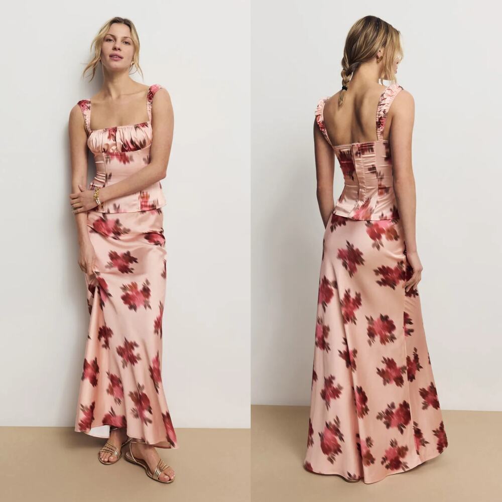 WeWoreWhat Slip Skirt Floral Print Relaxed Fit Pull On Maxi A-Line Blush Pink 2